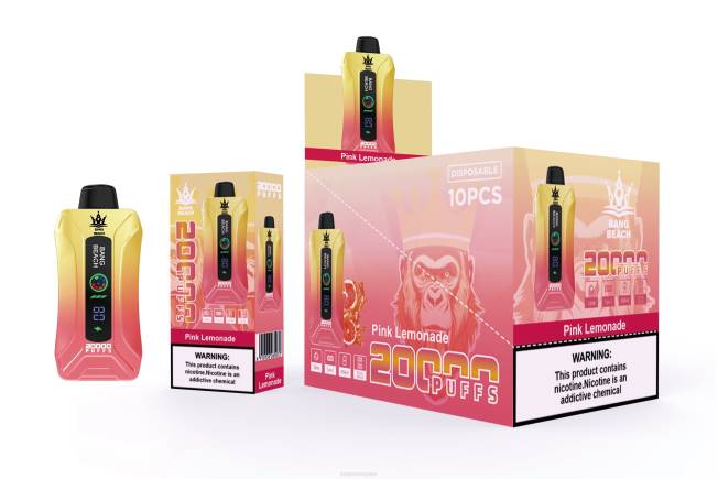 Puff Bang Box Avis 82V44 limonade rose | Bang Beach Vape à écran intelligent de 20 000 bouffées